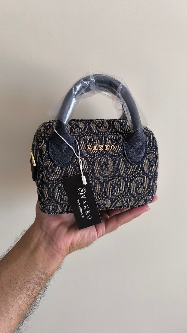 Vakko kumaş lacivert Çanta 10x15 mini-3 kademeli aski - Görsel 2