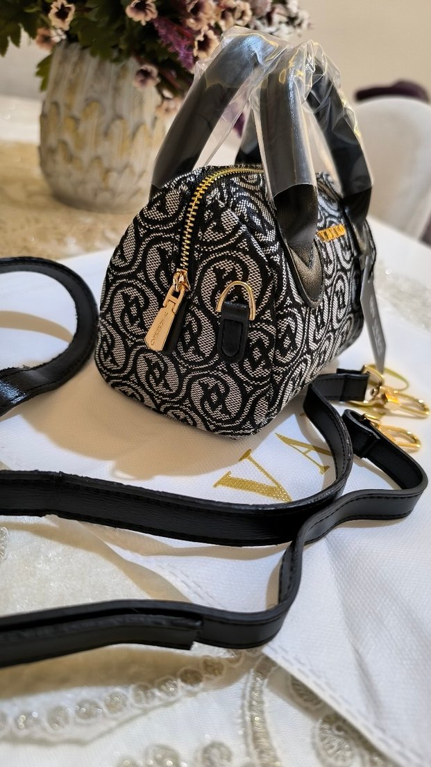 Vakko Siyah gri kumas Çanta 10x15 mini-3 kademeli aski - Görsel 4