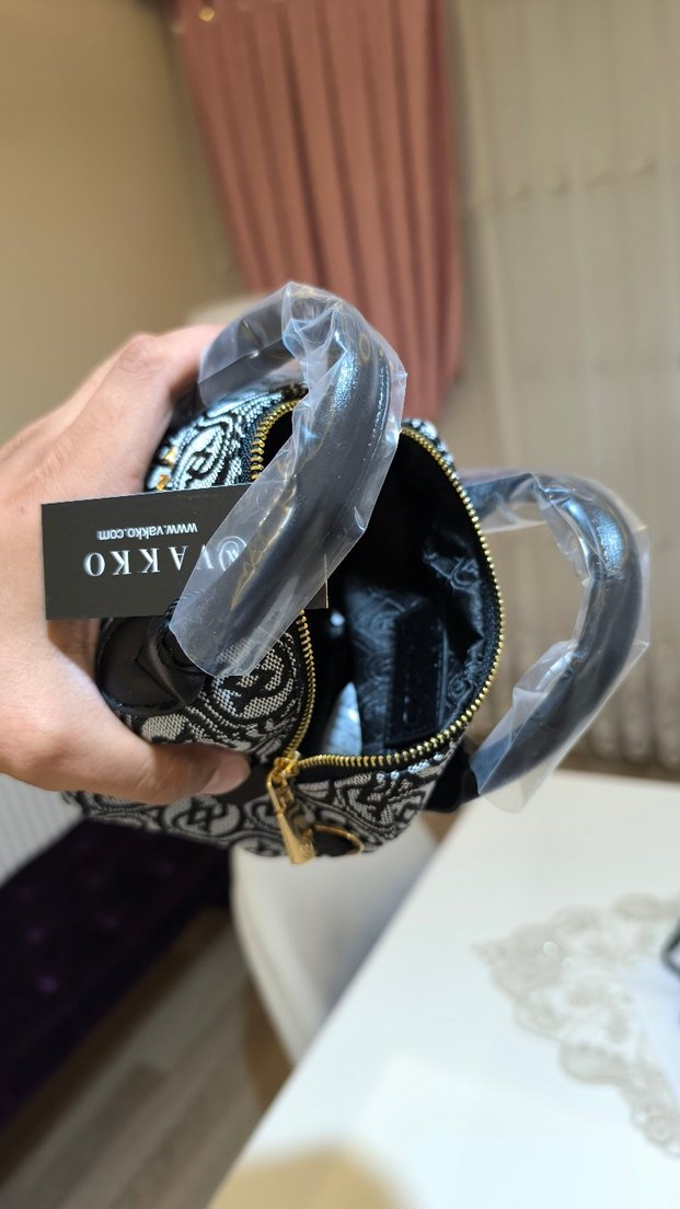 Vakko Siyah gri kumas Çanta 10x15 mini-3 kademeli aski - Görsel 3