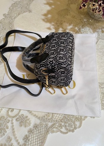 Vakko kumaş siyah gri Çanta 10x15 mini-3 kademeli aski - Görsel 5