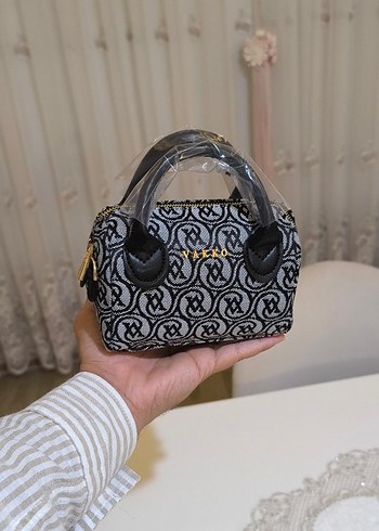 Vakko kumaş siyah gri Çanta 10x15 mini-3 kademeli aski - Görsel 9