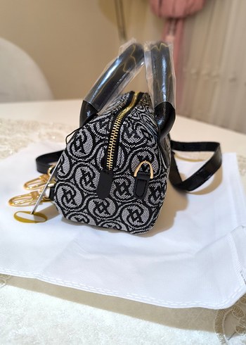 Vakko kumaş siyah gri Çanta 10x15 mini-3 kademeli aski - Görsel 2