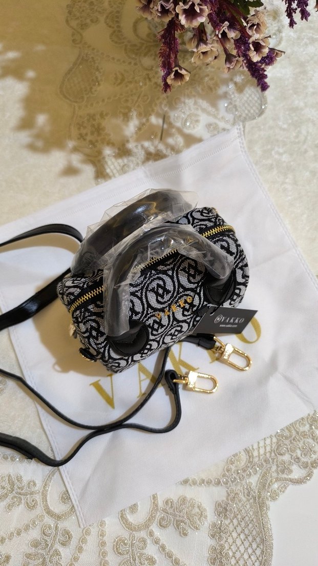 Vakko kumaş siyah gri Çanta 10x15 mini-3 kademeli aski - Görsel 4