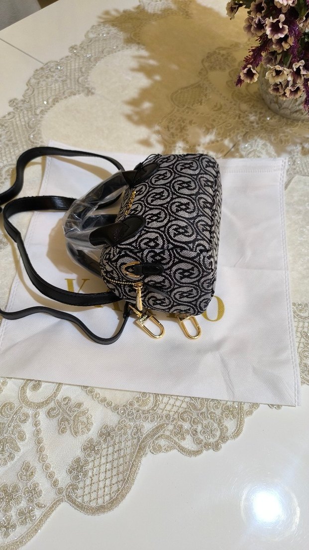 Vakko kumaş siyah gri Çanta 10x15 mini-3 kademeli aski - Görsel 5