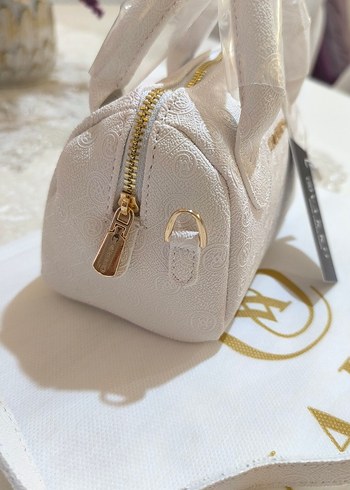 Vakko Beyaz Deri Kadın Çanta 10x15 mini-3 kademeli aski - Görsel 4