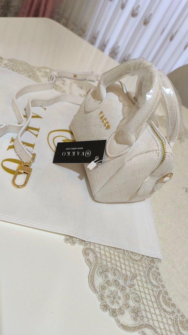 Vakko Beyaz Deri Kadın Çanta 10x15 mini-3 kademeli aski - Görsel 4