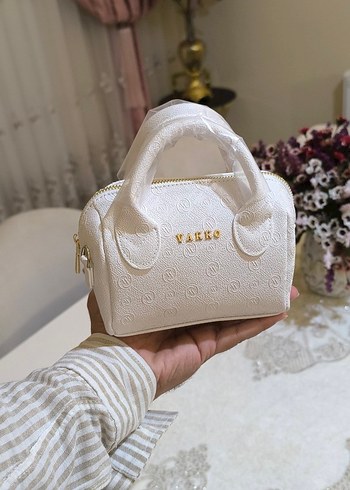 Vakko Beyaz Deri Kadın Çanta 10x15 mini-3 kademeli aski - Görsel 9