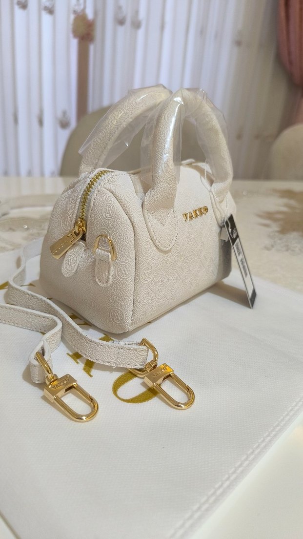 Vakko Beyaz Deri Kadın Çanta 10x15 mini-3 kademeli aski - Görsel 4