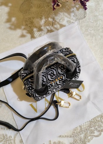 Vakko Siyah gri kumas Çanta 10x15 mini-3 kademeli aski - Görsel 4