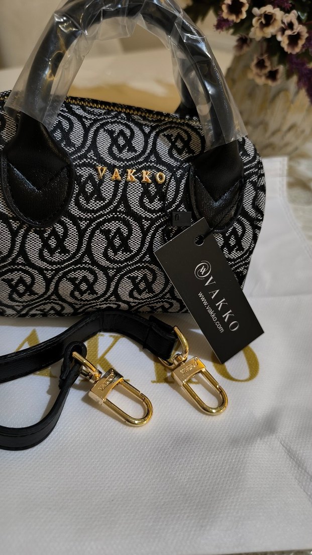 Vakko Siyah gri kumas Çanta 10x15 mini-3 kademeli aski - Görsel 3