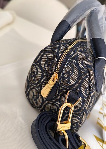 Vakko kumaş lacivert Kadın Çanta 10x15 mini-3 kademeli aski - Görsel 7