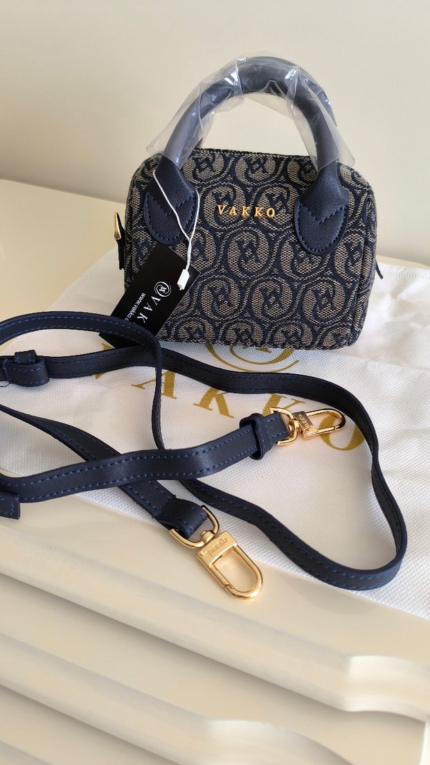 Vakko kumaş lacivert Kadın Çanta 10x15 mini-3 kademeli aski - Görsel 2