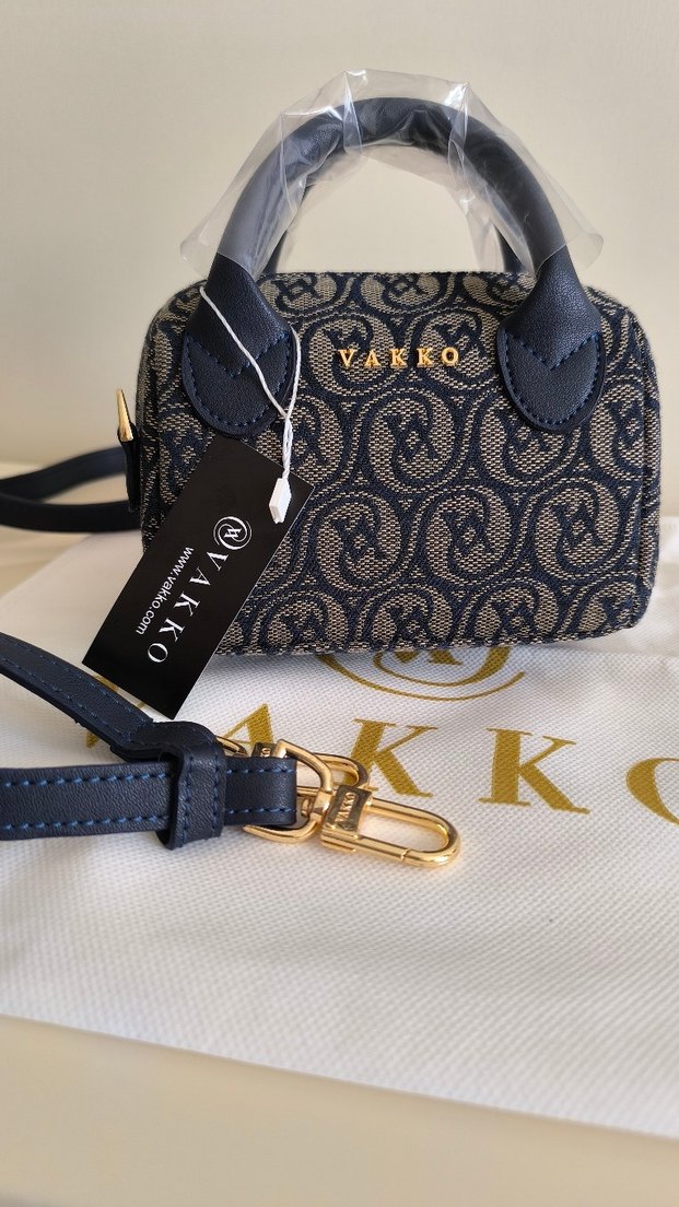 Vakko kumaş lacivert Kadın Çanta 10x15 mini-3 kademeli aski - Görsel 5