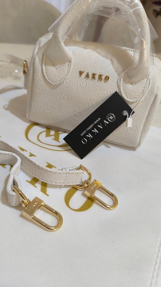 Vakko Beyaz Kadın Deri Çanta 10x15 mini-3 kademeli aski - Görsel 3