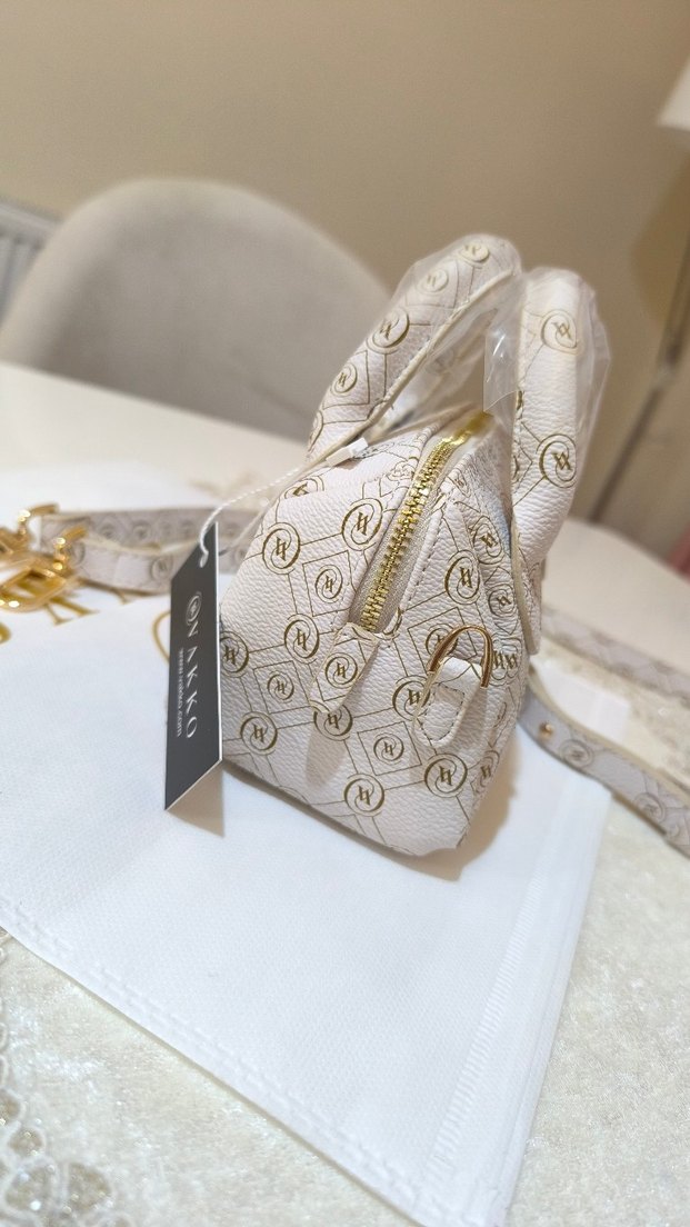 Vakko Beyaz Deri Kadın Çanta 10x15 mini-3 kademeli aski - Görsel 4