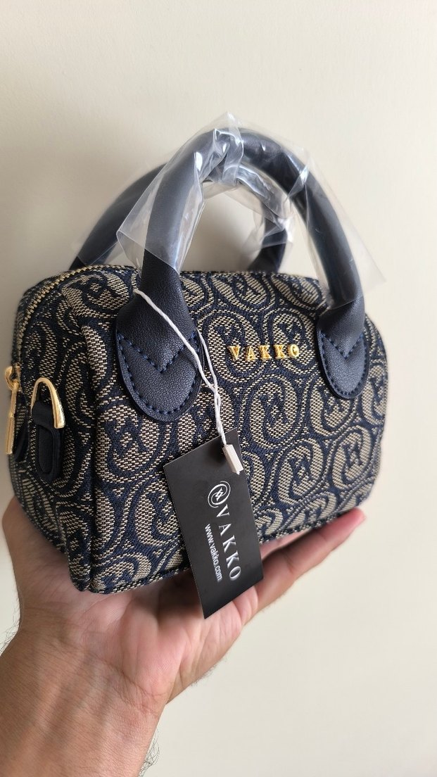 Vakko kumaş lacivert Çanta 10x15 mini-3 kademeli aski - Görsel 2