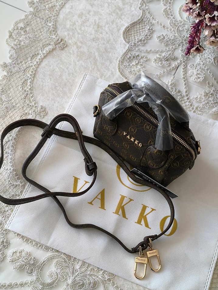 Vakko Kahverengi Deri Kadın Çanta 10x15 mini-3 kademeli aski - Görsel 3