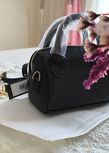 Vakko Siyah Deri Kadın Çanta 10x15 mini-3 kademeli aski - Görsel 5