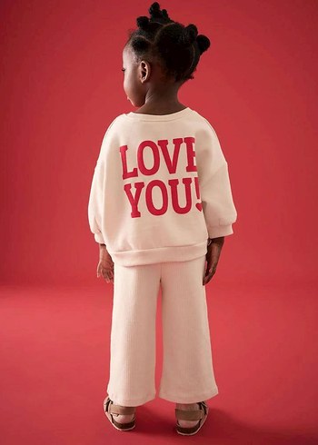 Kız Çocuk Pembe Bol Kesim Sweatshirt ve Pantolon - Görsel 2