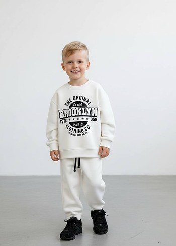 Beyaz Baskılı Kız Eşofman Takımı 2'li - Görsel 2