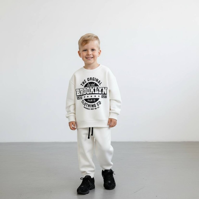 Beyaz Baskılı Kız Eşofman Takımı 2'li - Görsel 2