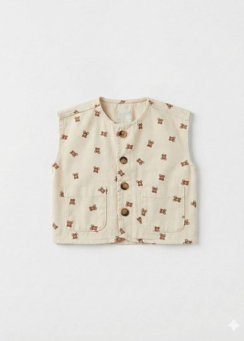 Kız Çocuk Kahverengi Desenli Pamuk Yelek - Görsel 2