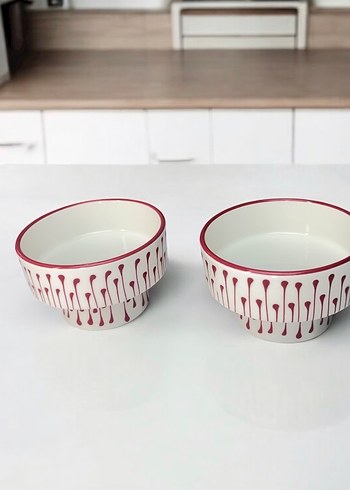 Kırmızı Desenli Renkli 2 Adet Kase - Görsel 5