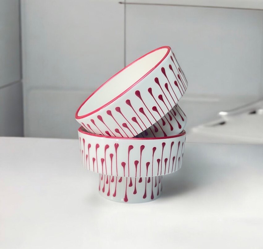 Kırmızı Desenli Renkli 2 Adet Kase - Görsel 3