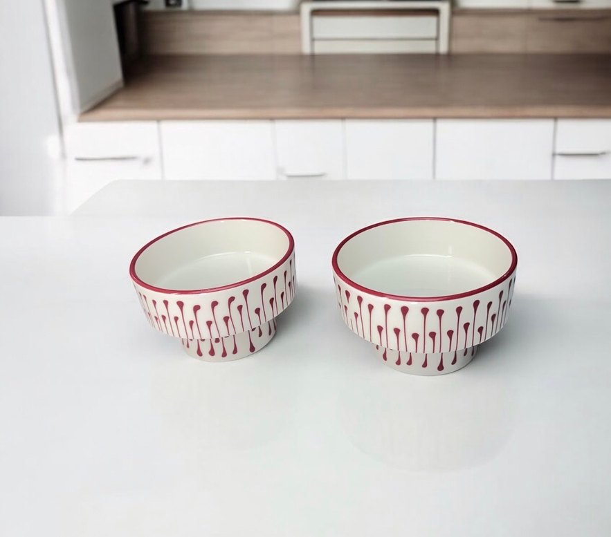 Kırmızı Desenli Renkli 2 Adet Kase - Görsel 5