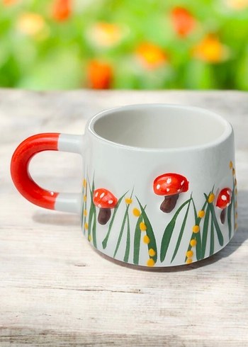 Renkli Saplı Mantar Desenli Beyaz Kupa - Görsel 3