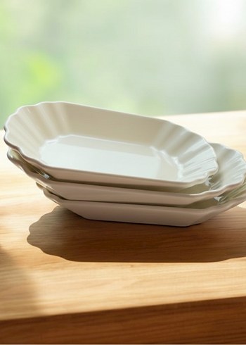 Krem -3 adet Dekoratif Servis Tabağı Seti - Görsel 2