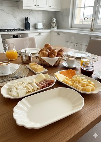 Krem -3 adet Dekoratif Servis Tabağı Seti - Görsel 4