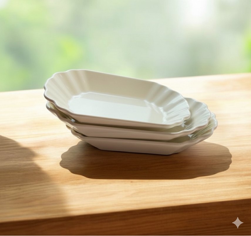 Krem -3 adet Dekoratif Servis Tabağı Seti - Görsel 2