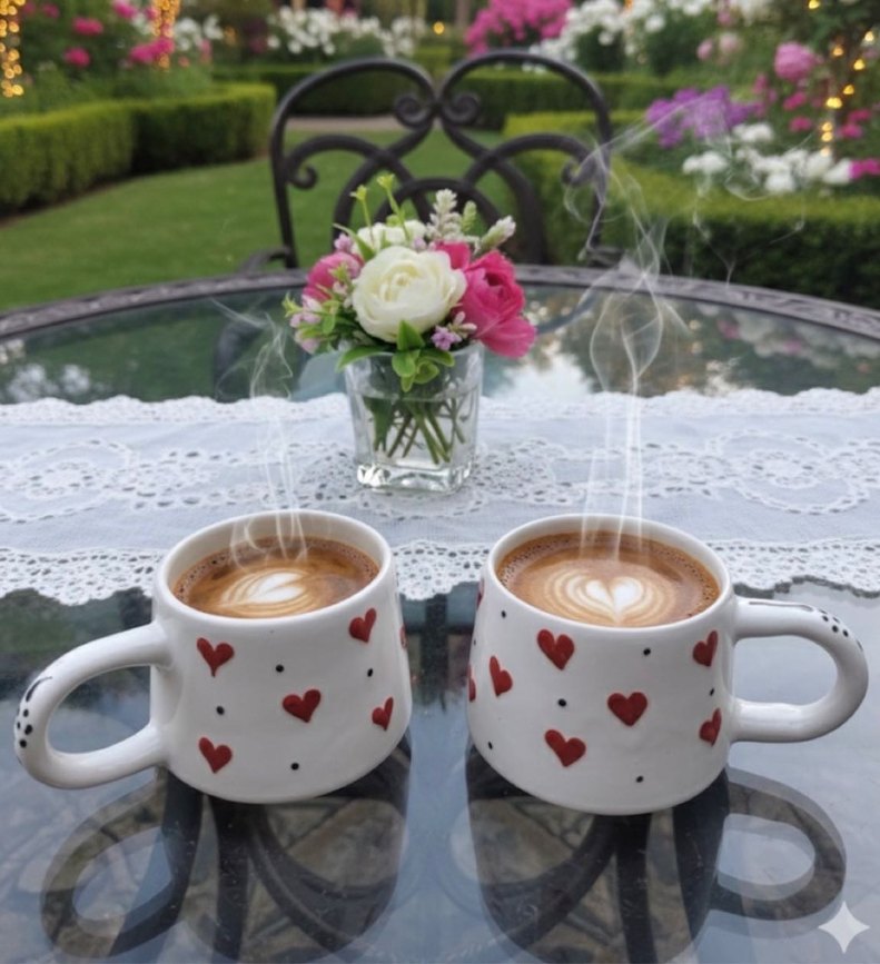 Kırmızı Kalp Desenli Beyaz Seramik Kupa - Görsel 3