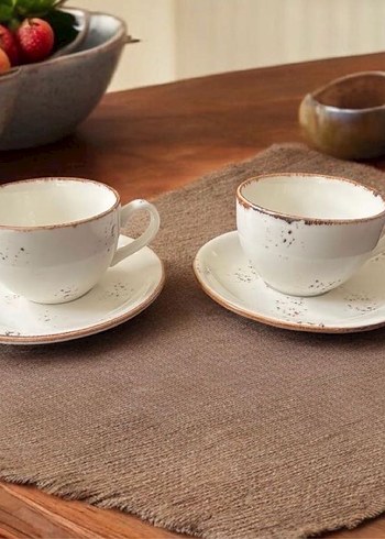 Şık Porselen 2li Kahve Fincanı ve Tabağı Seti - Görsel 2