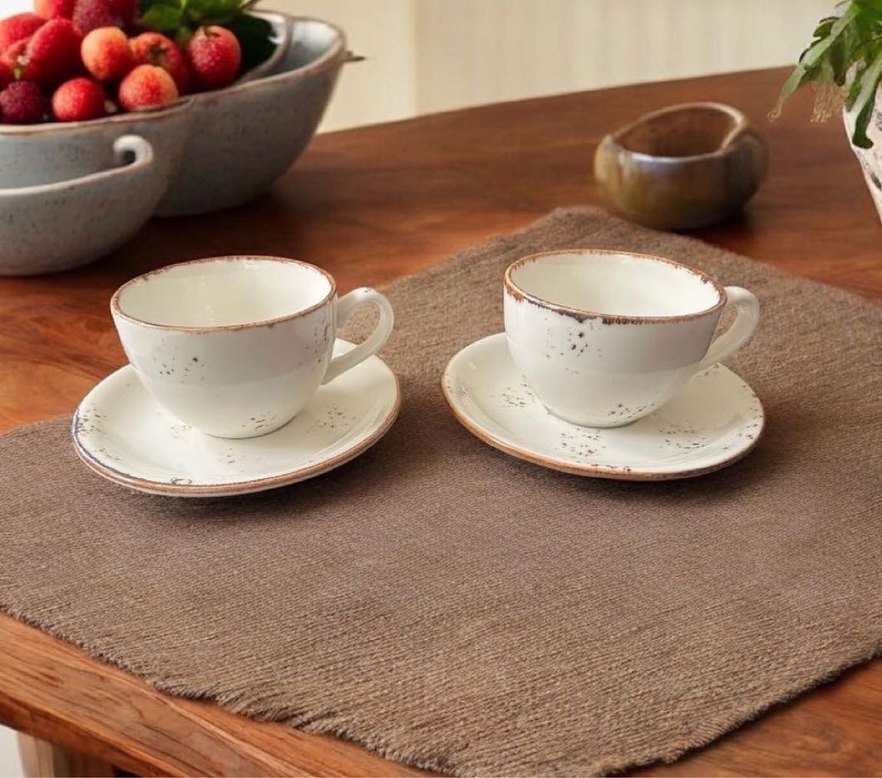 Şık Porselen 2li Kahve Fincanı ve Tabağı Seti - Görsel 2