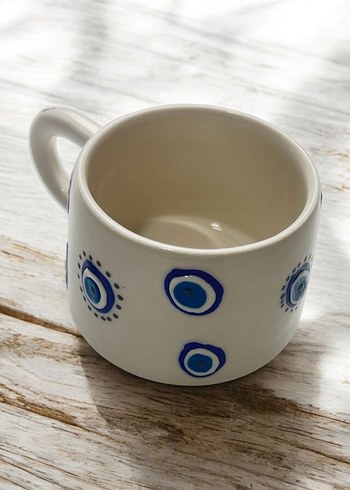 Mavi Nazar Desenli Beyaz Seramik Kupa - Görsel 7