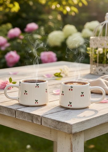 Kiraz Desenli Beyaz Seramik Kupa - Görsel 3