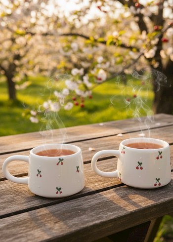 Kiraz Desenli Beyaz Seramik Kupa - Görsel 2