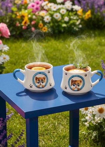 Sevimli Kedi Desenli Renkli Mavi Kupa - Görsel 4