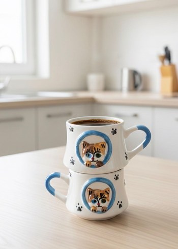 Sevimli Kedi Desenli Renkli Mavi Kupa - Görsel 2