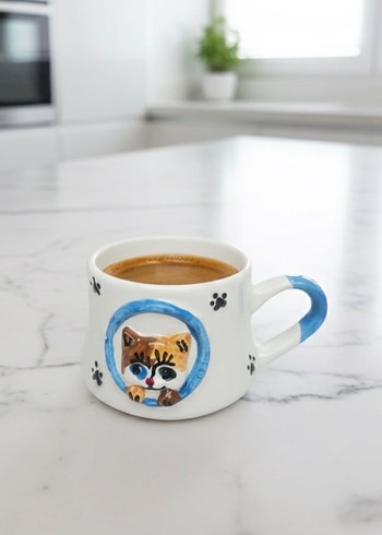 Sevimli Kedi Desenli Renkli Mavi Kupa - Görsel 3