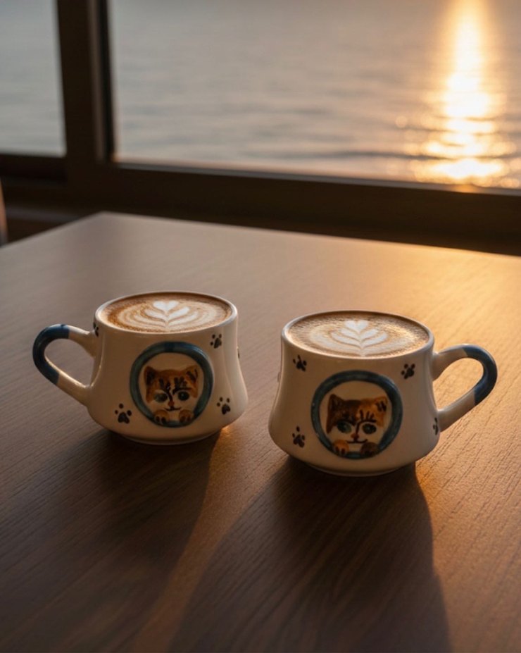 Sevimli Kedi Desenli Renkli Mavi Kupa - Görsel 5