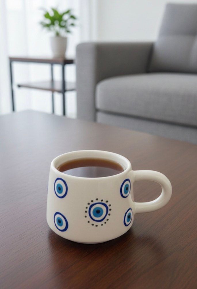 Nazar boncuk  Desenli Seramik Kupa Seti - Görsel 3