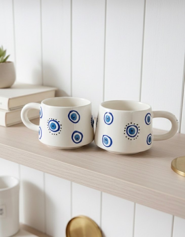 Nazar boncuk  Desenli Seramik Kupa Seti - Görsel 2