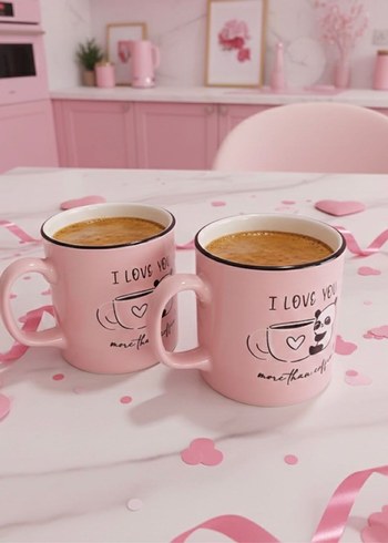 Pembe Sevgili Temalı Seramik Kupa - Görsel 2