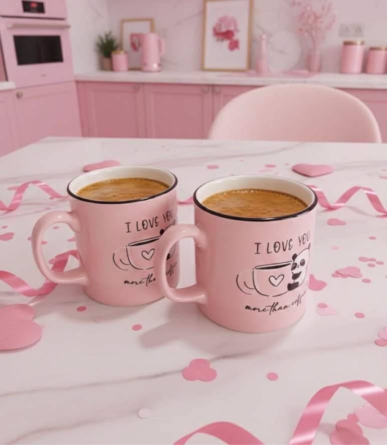 Pembe Sevgili Temalı Seramik Kupa - Görsel 2