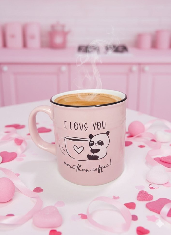 Pembe Sevgili Temalı Seramik Kupa - Görsel 3