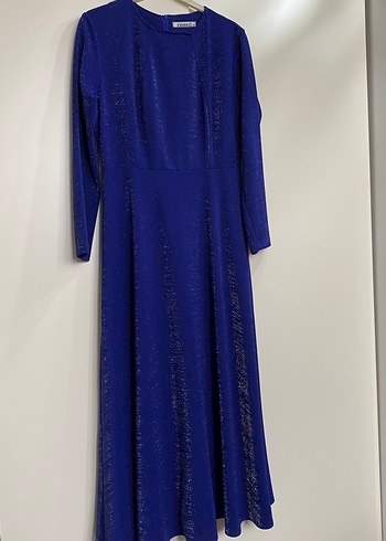 Parlak Mavi Uzun Kollu Kadın Abiye Elbise - Görsel 2