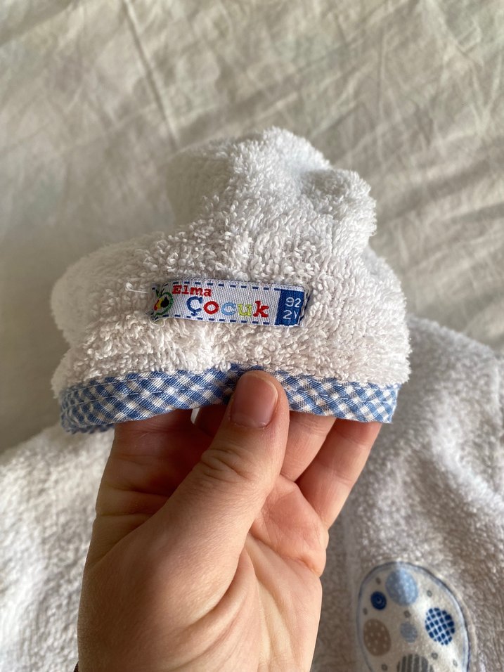 Kapüşonlu Erkek Çocuk Bornoz Beyaz - Görsel 4